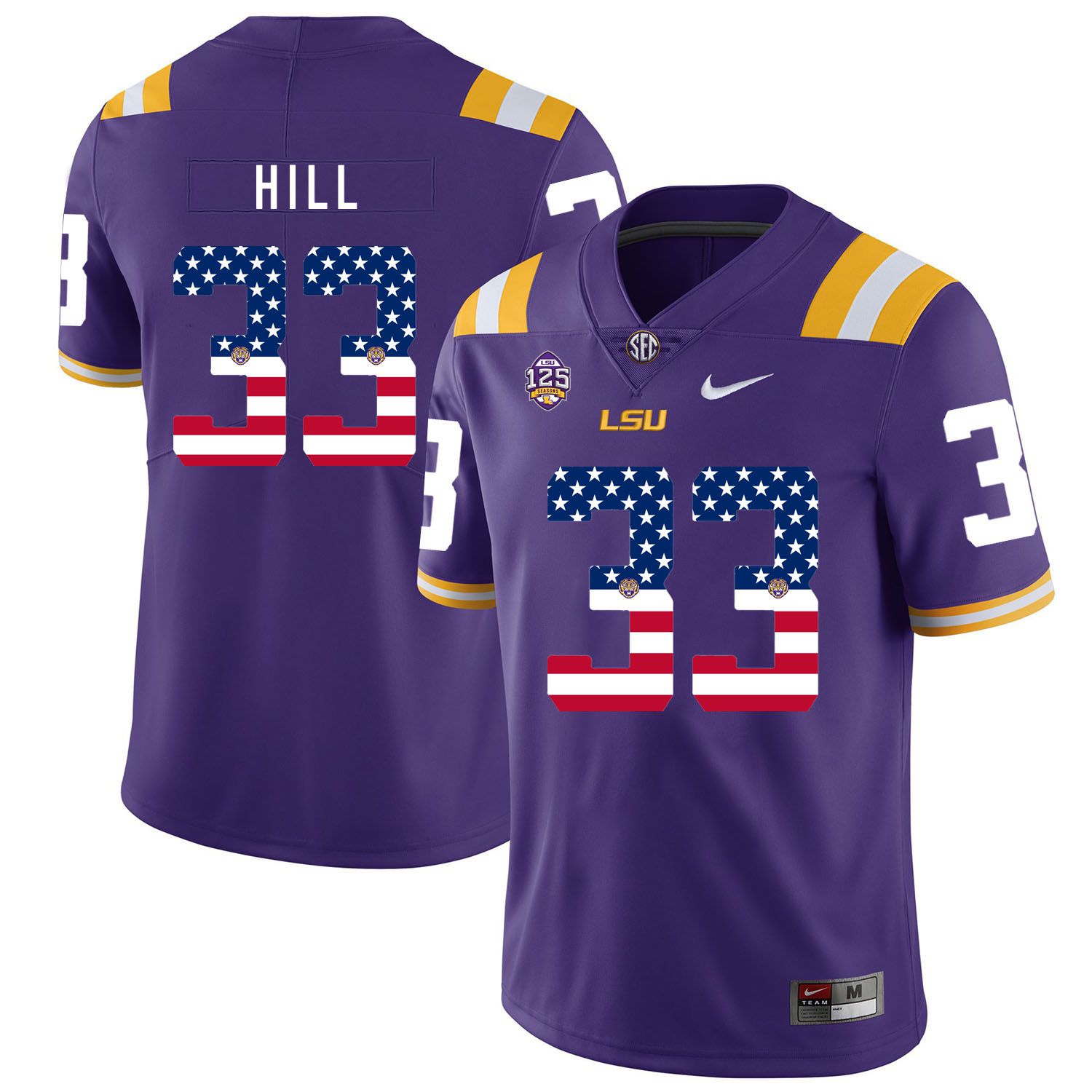 Men LSU Tigers #33 Hill Purple Flag Customized NCAA Jerseys